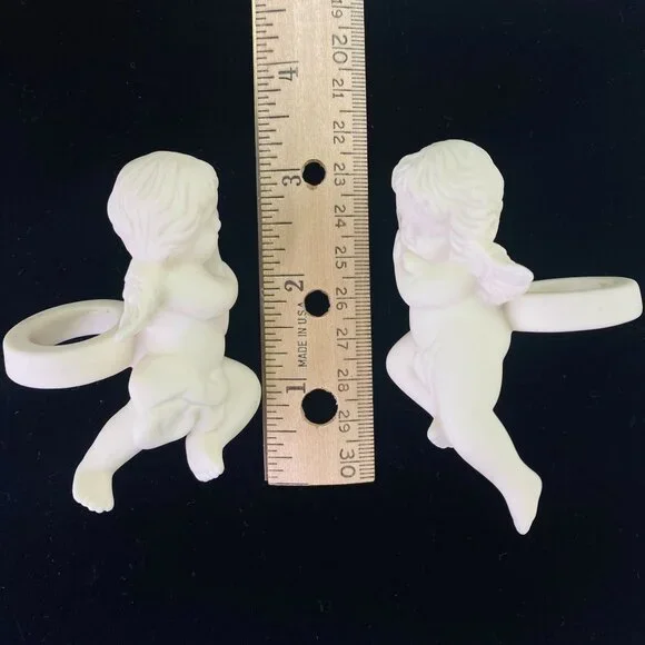 Vintage Pair Of White Bisque Porcelain Angel Candle Huggers Figurines - Picture 8 of 9